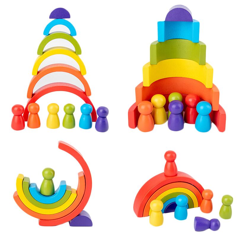 Wooden Blocks Stacking - لعبة قوس قزح خشبية للأطفال ذاتية