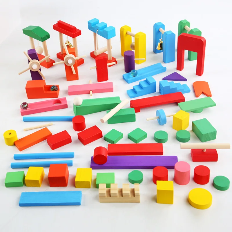 Wooden Blocks Stacking - لعبة الدومينو قوس قزح خشبية مونتيسوري
