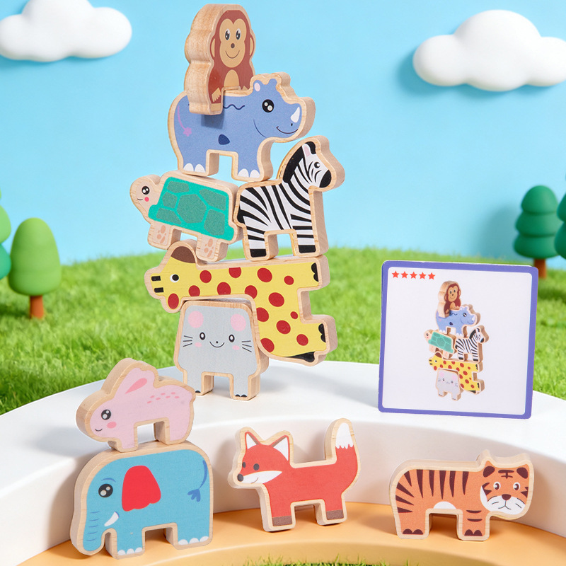 Wooden Blocks Stacking - مكعبات خشبية للتكديس على شكل حيوانات،