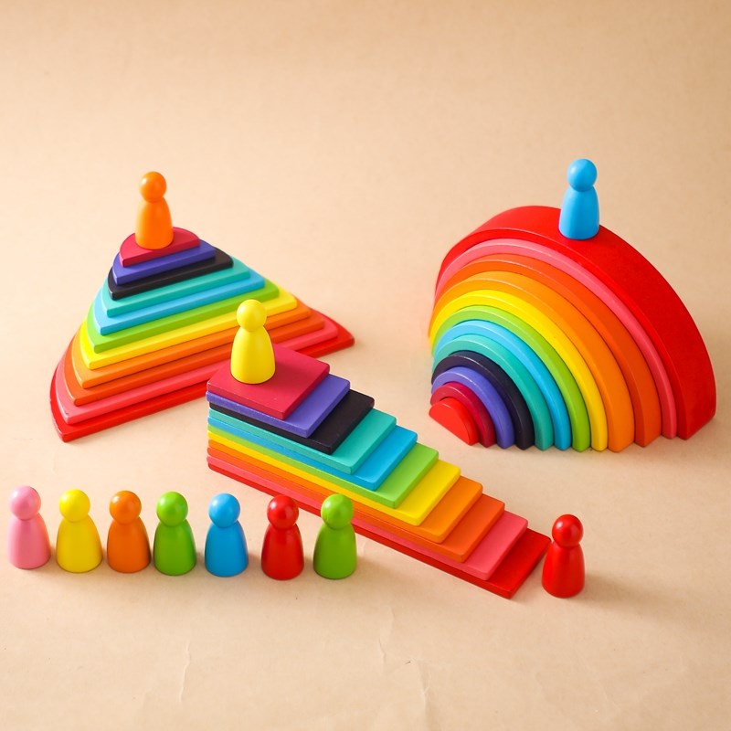 Wooden Blocks Stacking - لعبة كتلة خشبية من مونتيسوري للأطفال