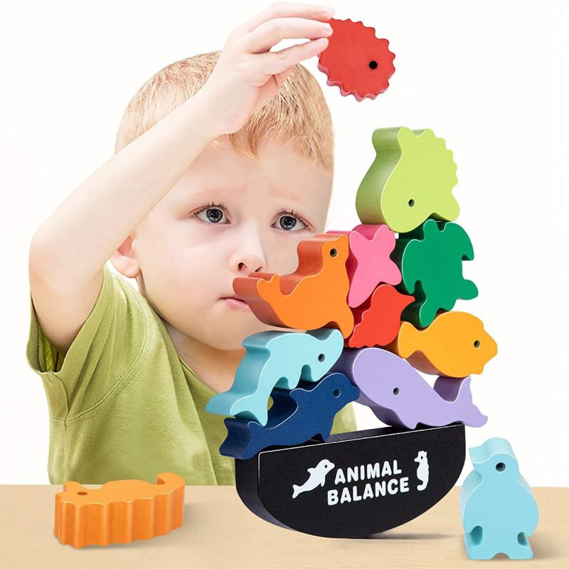 Wooden Blocks Stacking - جديد الأطفال مونتيسوري خشبية الحيوان التوازن