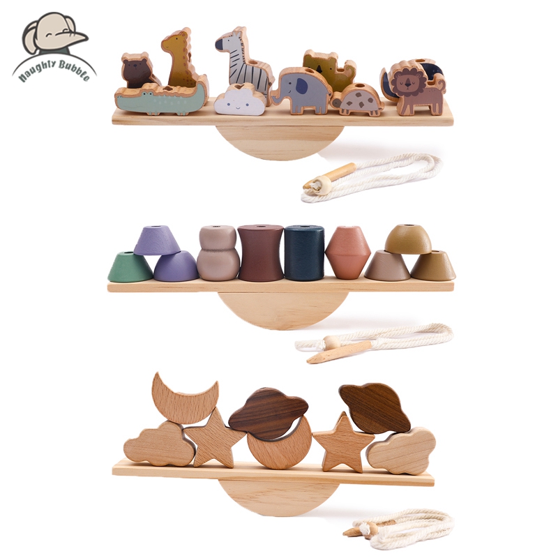 Wooden Blocks Stacking - طفل الحيوان خيوط اللعب خشبية متأرجحة