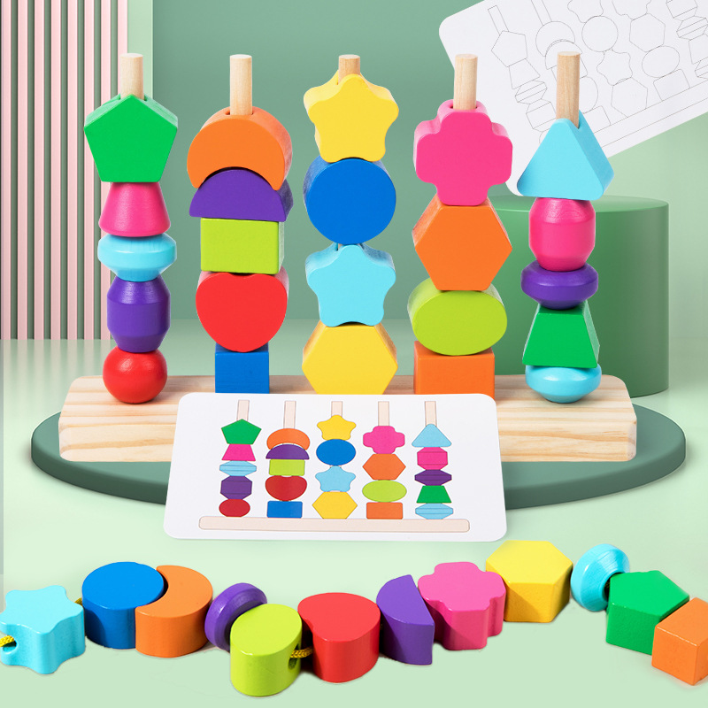 Wooden Blocks Stacking - مجموعة ألعاب تسلسل الخرز الخشبي من