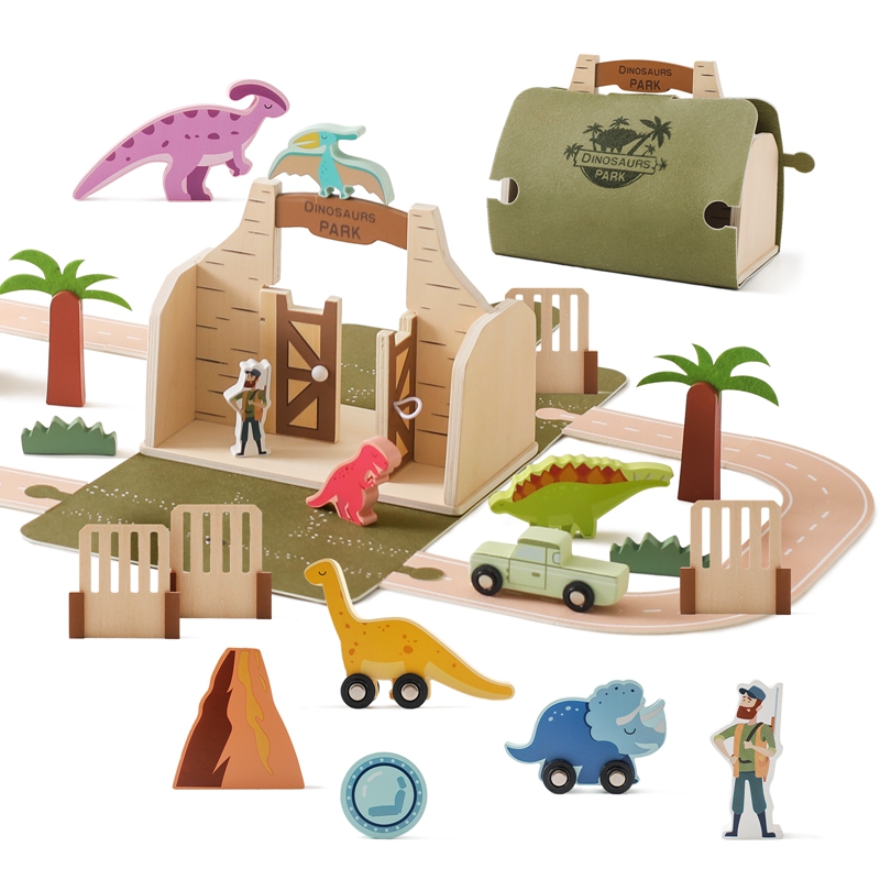 Wooden Blocks Stacking - مونتيسوري ديناصور المشهد بناء لعبة التراص