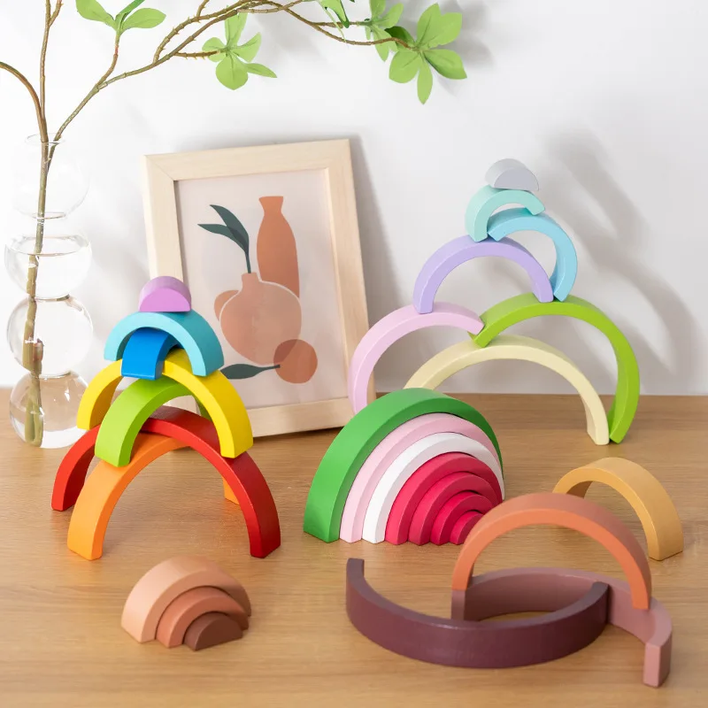 قوس جسر قوس قزح اللبنات الخشبي - مراجعة Wooden Blocks Stacking وسعره