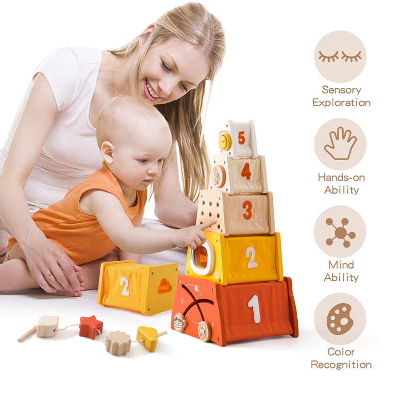 ألعاب مونتيسوري الخشبية للأطفا - مراجعة Wooden Blocks Stacking وسعره